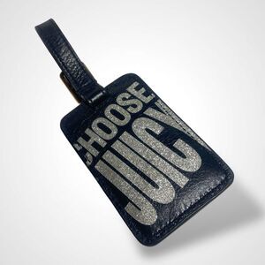 Juicy Couture Luggage Tag Black Silver Glitter Suitcase Carry-On ID Tag 4x2.5 in